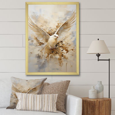 Minimalisme beige et colombe dorée I - art mural colombe