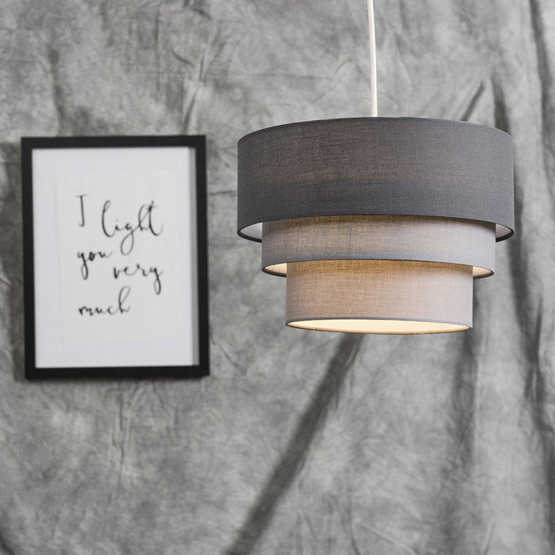 20cm H Fabric Round Pendant Shade ( Slip-On ), Grey