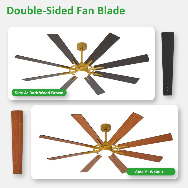72 Inch Large Ceiling Fan with Light, Modern 8-Blade Black Indoor Outdoor Fans with Remote App Control Dimmable Light, Quiet DC Motor Reversible 6 Speed Timer