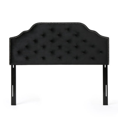 Button tufted design headboard with nailhead trim