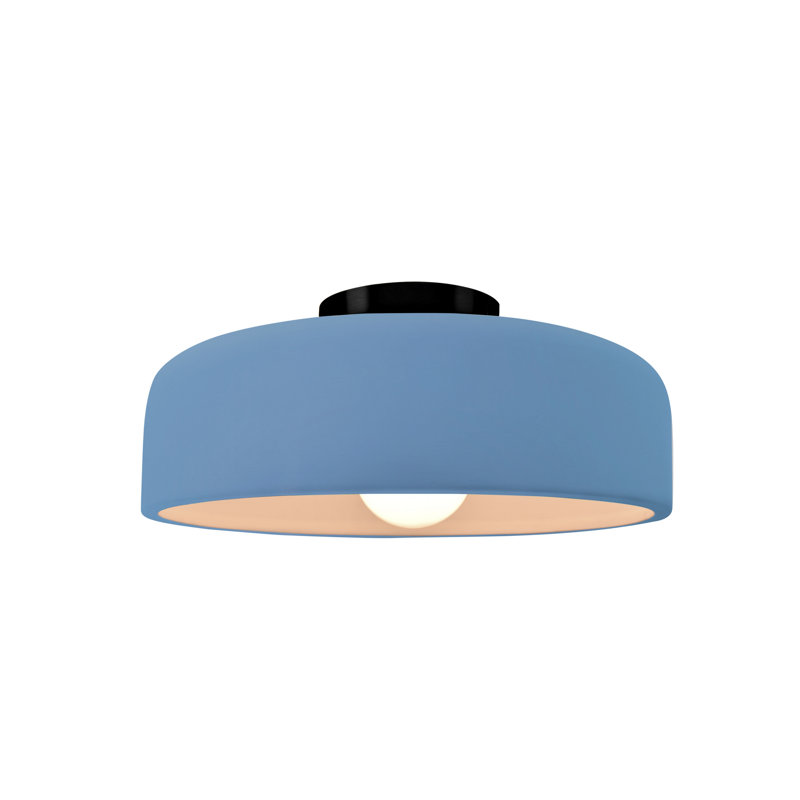 Radiance Ceramic Semi Flush Mount - Replaceable Bulb, Sky Blue, Matte Black, 6" H x 10" W x 10" D
