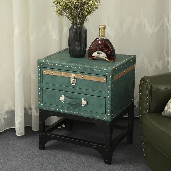 Annaruth Retro Bedside Table Rustic Living Room Side A Few Solid Wood, Black/Green