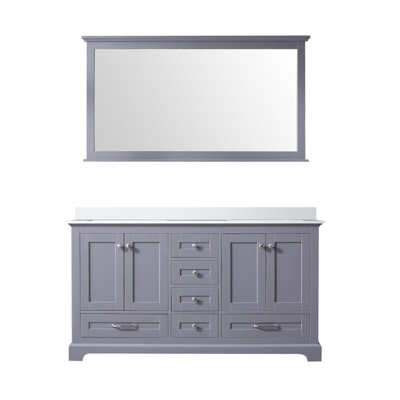 Dukes 60 in. W x 22 in. D Double Bath Vanity, and 58 in. Mirror, White Cultured Marble, Navy Blue