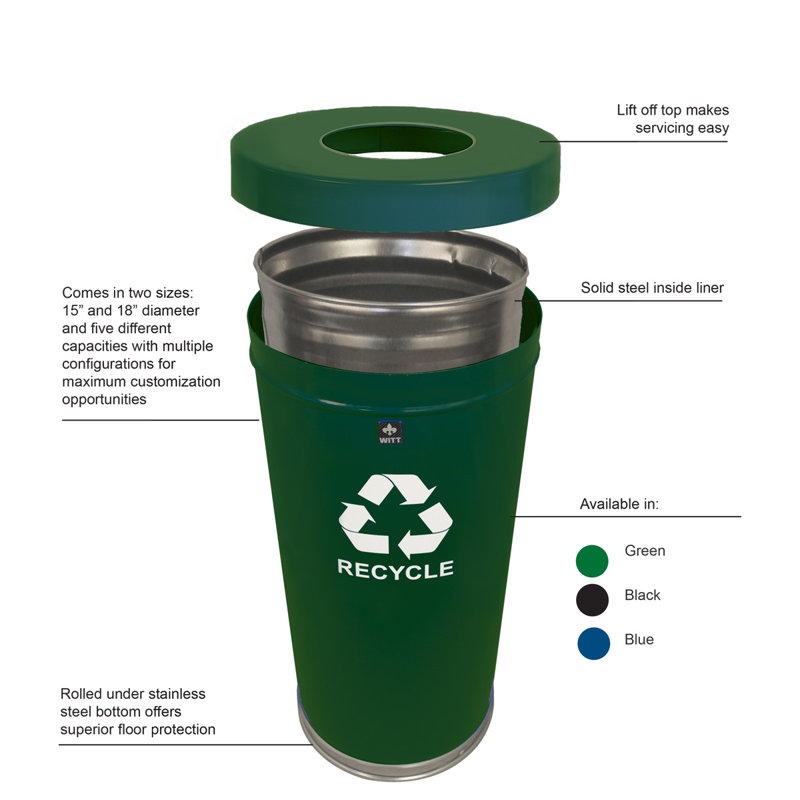 Bac de recyclage en métal, Vert, 24