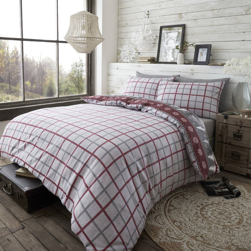 Elzada Cotton Patchwork Duvet Cover Set with Pillowcases, 135 x 200 cm Duvet Cover + 1 Standard Pillowcase, Red/Grey/White