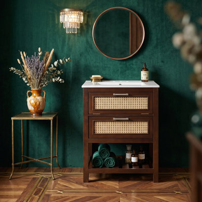 Meuble-lavabo compact 24 po avec lavabo intégré en céramique, tiroir profond et tiroir basculant