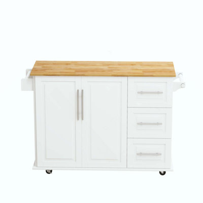 Kitchen Island Cart With 2 Door Cabinet And Three Drawers,With Spice Rack,Towel Rack