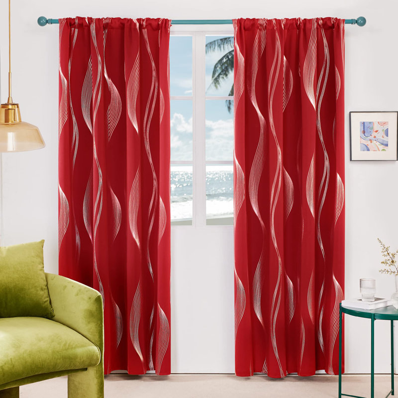 Cirila Back Tab Rod Pocket Silver Wave Curtain Panels, 42" W x 84" L, Turquoise