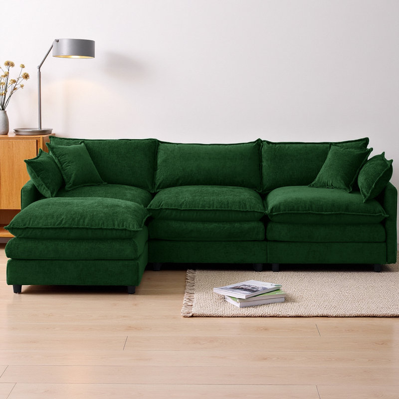 105" Modular L-Shaped Sectional Sofa Upholstered Soft Chenille Fabric 3-Seater Couch with Ottoman and Pocket Spring Cushions for Living Room