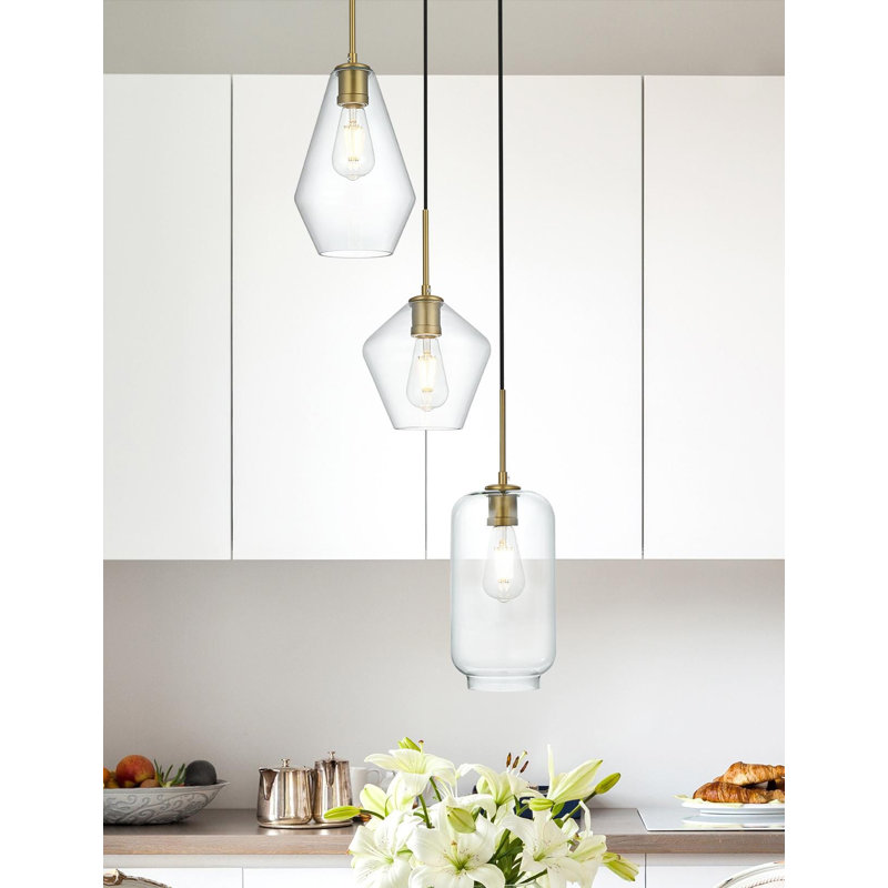 Luminaire suspendu géométrique à 3 lumières Vandyke, Transparent, Or satiné