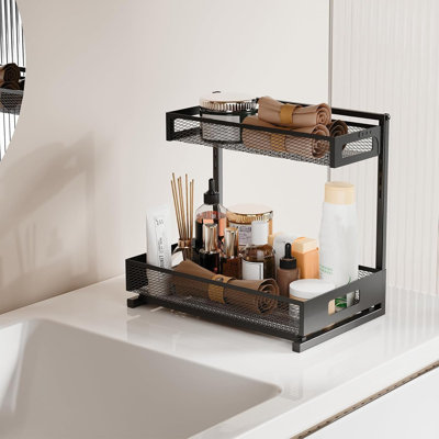 Organisateur à 2 niveaux sous l'évier, support de rangement coulissant en métal robuste avec réglage de la hauteur sans outil, revêtement antirouille, pour la cuisine, la salle de bain, le garde-manger, l'armoire, le placard