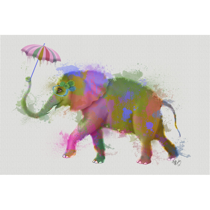 Rainbow Splash Elephant by Fab Funky - Painting, 61cm H x 91cm W, Wrapped Canvas