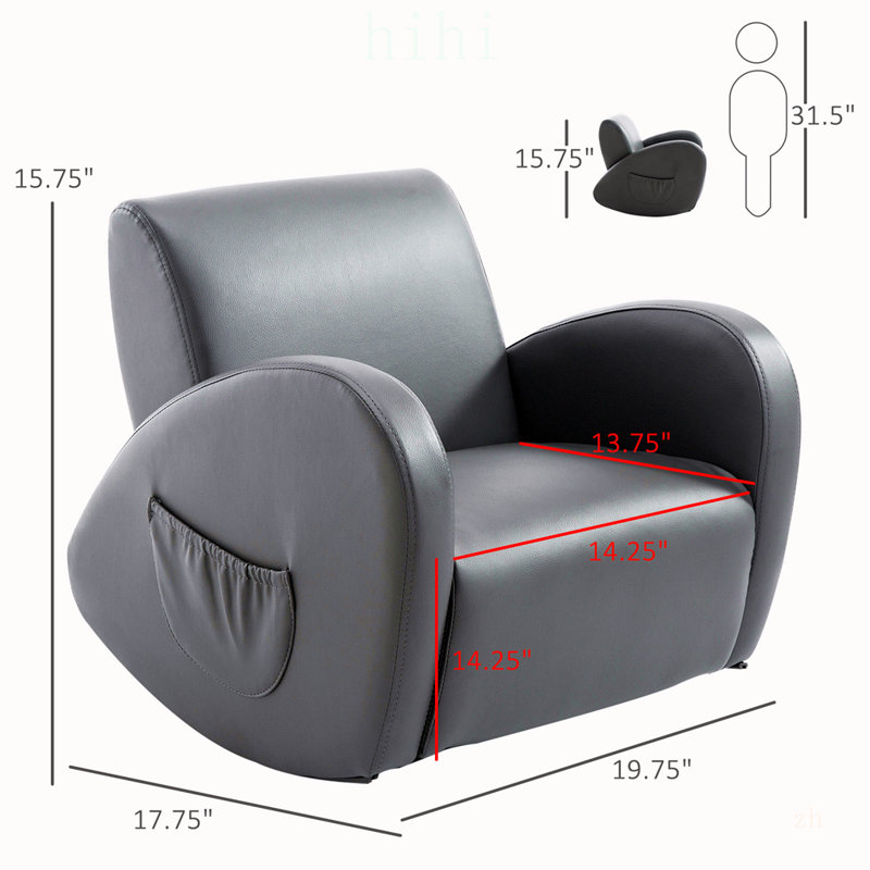 Fauteuil à bascule pour enfants avec poche latérale, fauteuil pour tout-petits en cuir PU pour le confort et le plaisir, gris