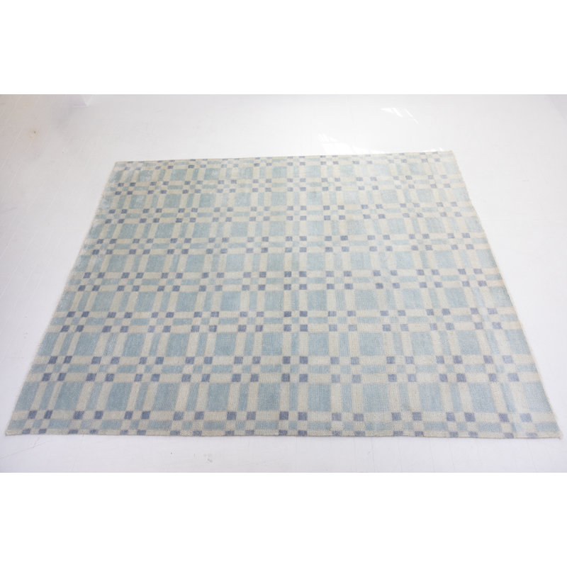 Hand Knotted Wool Checkered Area Rug, Square 12'