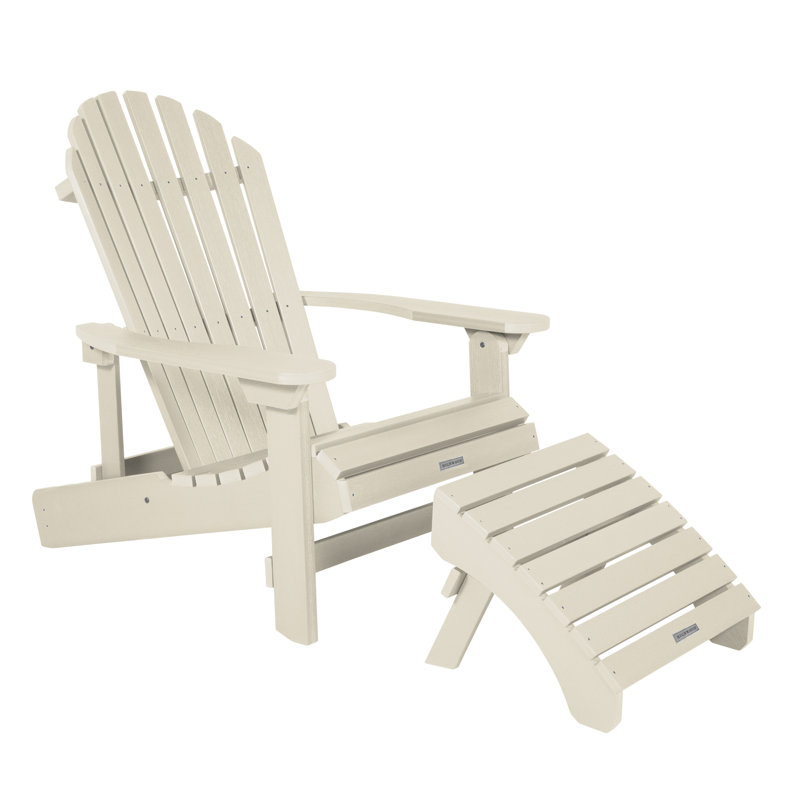 Anette Outdoor Adirondack Chair With Ottoman, Whitewash