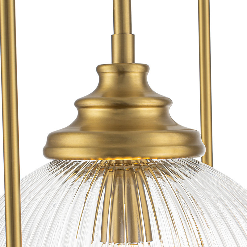 Luminaire suspendu en verre côtelé 1 lumière Mid-Century