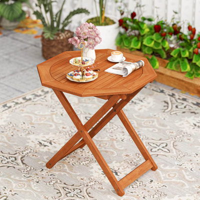 1 PCS Outdoor Patio Folding Wood Dining Table for 4 with 2" Umbrella Hole for Garden by Winston Porter