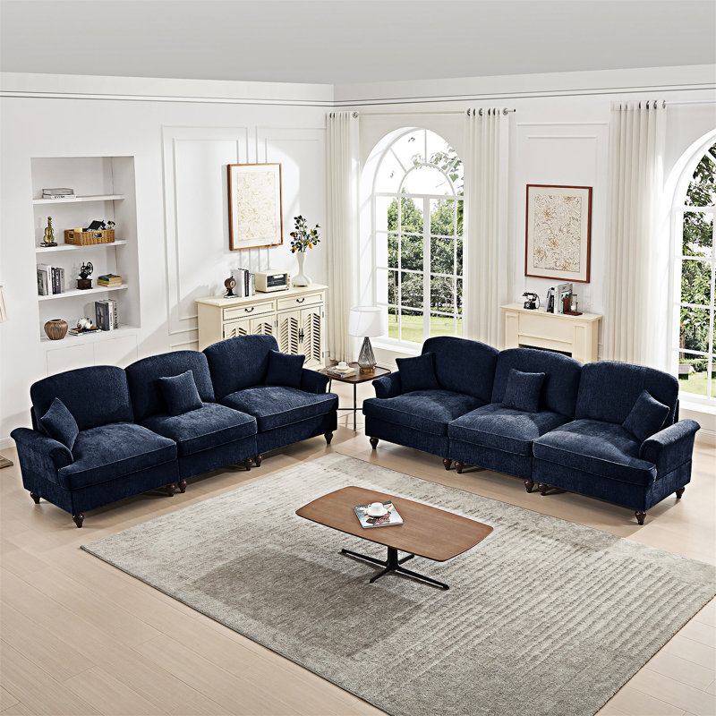 Ensemble de canapé modulaire avec jupes de plis à volants amovibles, Bleu