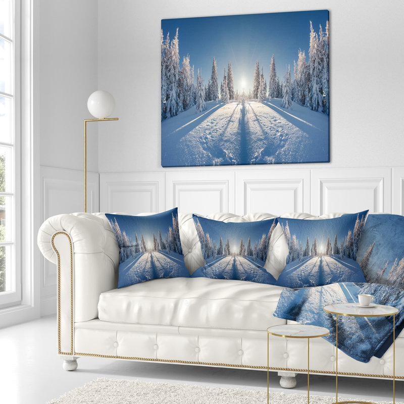 Coussin de paysage d’hiver majestic imprimé, 18 po x 18 po, Coussin décoratif