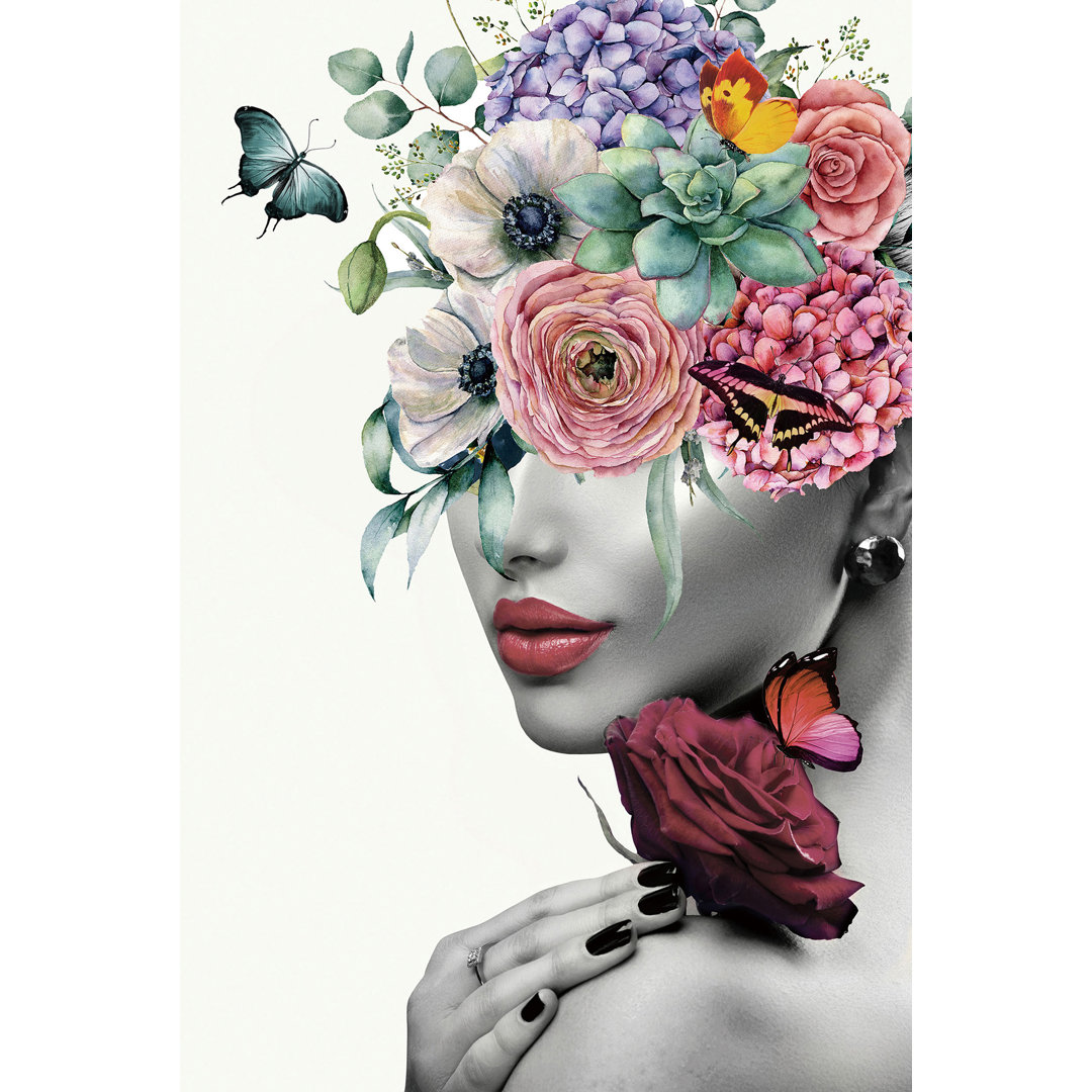 Lady with Flowers - Ungerahmte Grafikkunst auf Glas