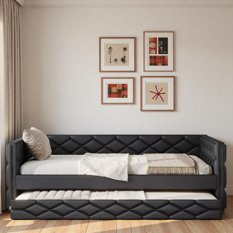 Lit de jour rembourré avec couchette et DEL, Noir