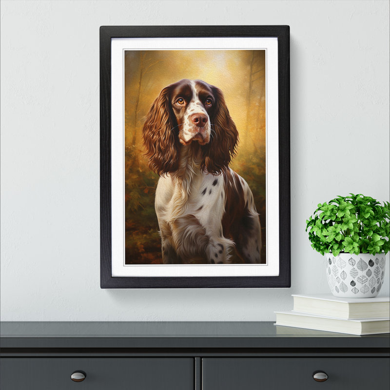 English Springer Spaniel Baroque - Single Picture Frame Print on Wood, Black, 64cm H x 46cm W x 2cm D