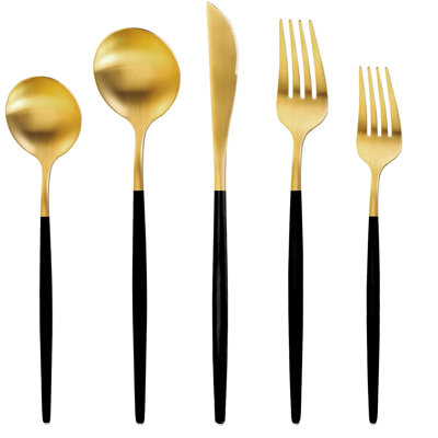 Ensemble de couverts 40 pièces or et noir mat pour 8 personnes, ensemble de couverts en acier inoxydable avec cuillères, fourchettes et couteaux, vaisselle allant au lave-vaisselle pour tous les jours