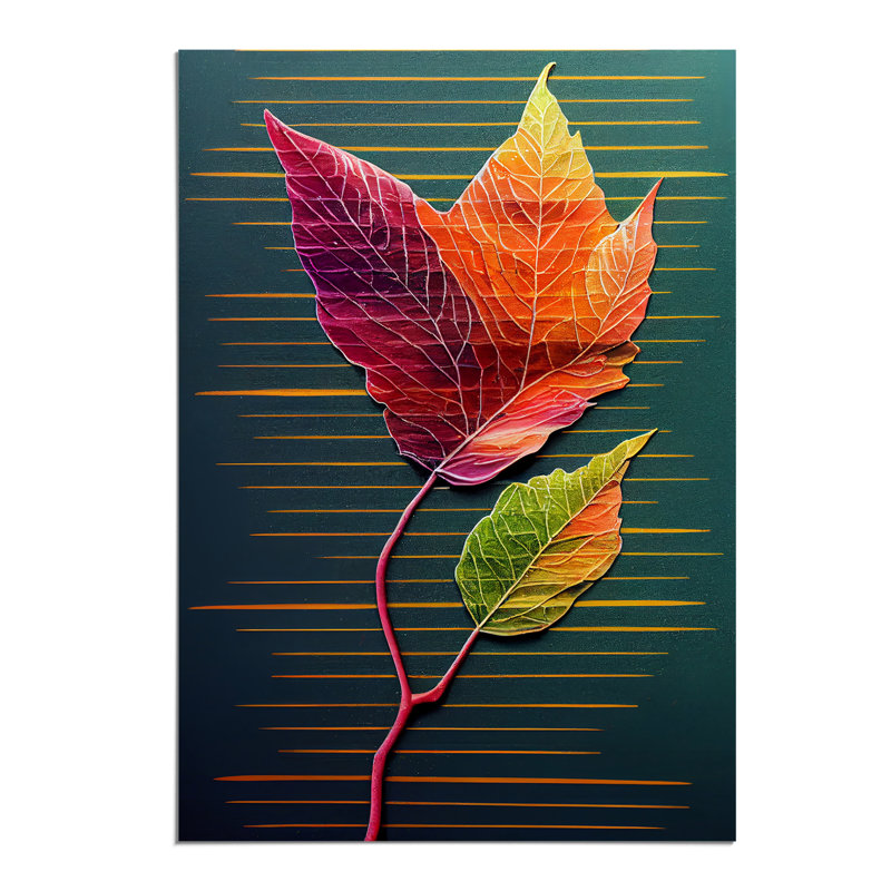 Abstract Leaf Stripes - Wall Art, Paper, 42cm H x 29.7cm W, No Matte