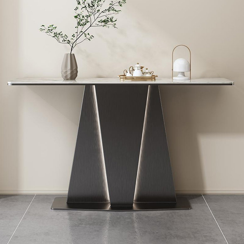 Console moderne en pierre frittée simple., H 33,4 po x l 59 po x P 13,7 po, Noir
