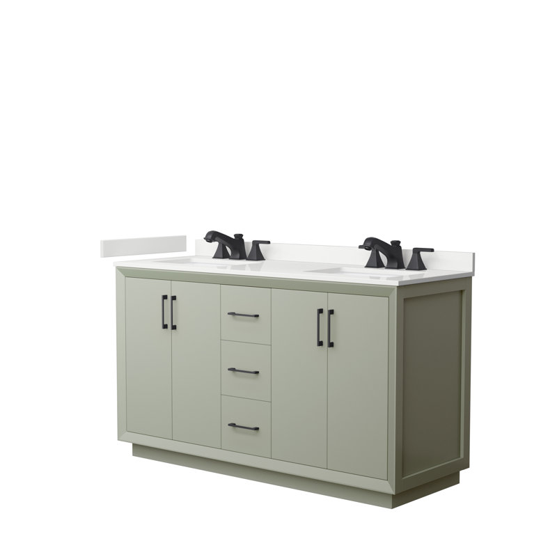 Strada 60'' W Double Vanity, WDX13302, Light Green, Satin Bronze