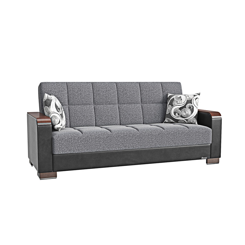 Canapé-lit rembourré convertible avec rangement, Microfibre grise / noire