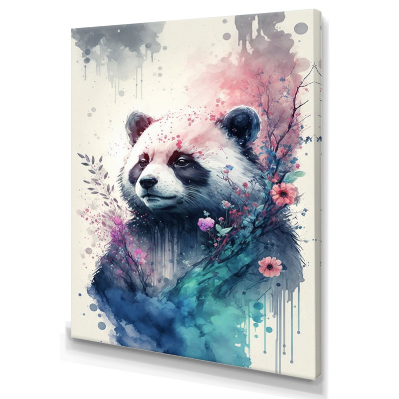 Mignon panda floral - peinture sur toile, Toile tendue