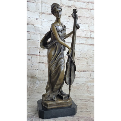 Statue de sculpture victorienne signée jouant du violoncelle, statue en bronze, cadeau Art déco