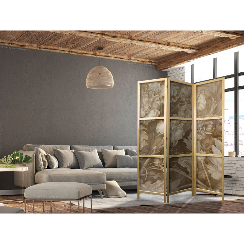 171cm H Solid Wood Folding Room Divider, 171cm H x 135cm W x 1.2cm D, 3