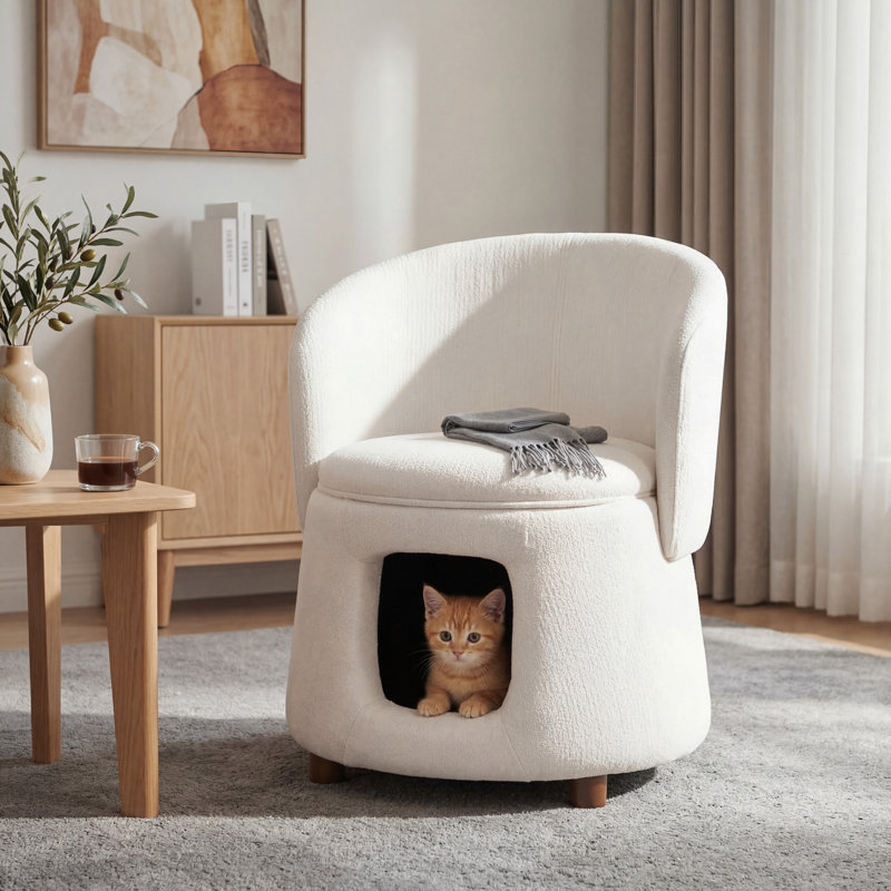 Chaise pour animaux de compagnie avec coin caché, tabouret convertible, siège de rangement, capacité de 220 lb, pieds en bois d'acacia