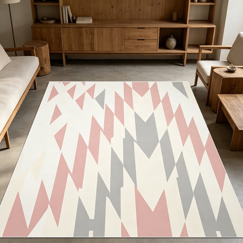 1PC Blush Pink and Grey Geometric Chevron Zigzag area rugs for Living Room, Soft and Comfortable, Suitable for all seasons, easy-to-maintain, machine washable Indoor floor mat, Under Table Farmhouse suitable for dining table, bedroom, entryway,