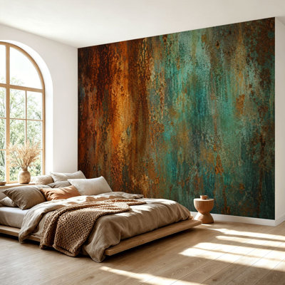 Papier peint adhésif mural abstrait, tons de terre audacieux, conception rustique, papier autocollant amovible, contact mural pour salon, chambre à coucher H 69 po x l 96 po