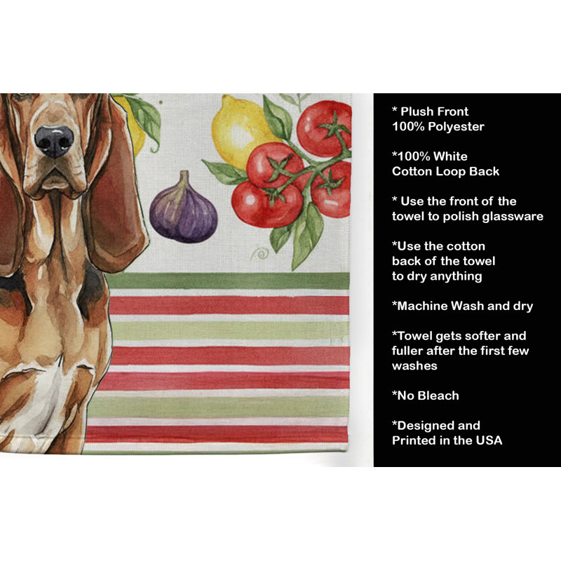 Liver and Tan Bloodhound Vegetables Kitchen Towel, Liver/Tan Bloodhound