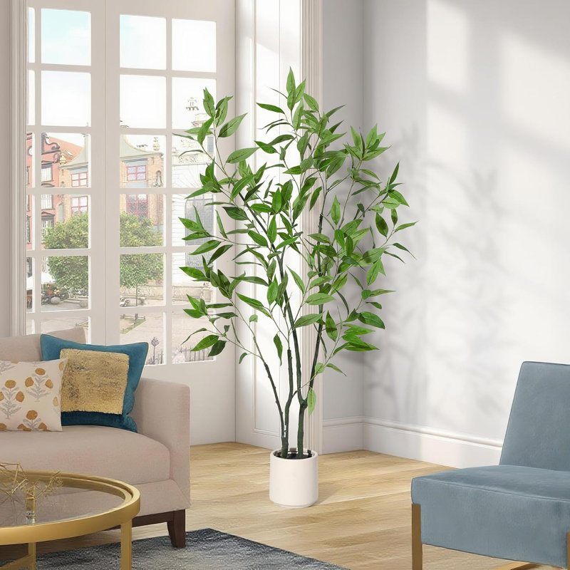 Arbre d'eucalyptus artificiel de 6 pi, tiges flexibles, plante artificielle réaliste pour l'intérieur et l'extérieur, feuilles réalistes