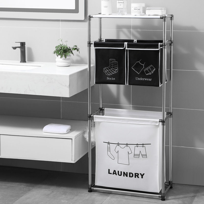 Laundry Hamper 3 Tier Laundry Sorter With 4 Removable Bags For Organizing Clothes, Laundry, Lights, Darks ,Three Hooks