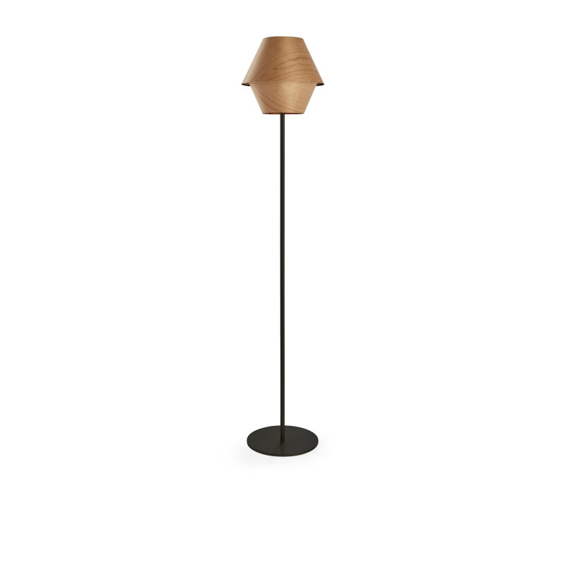 Hotel Floor Lamp, Non-Dimmable, Matte Black, Natural Cherry