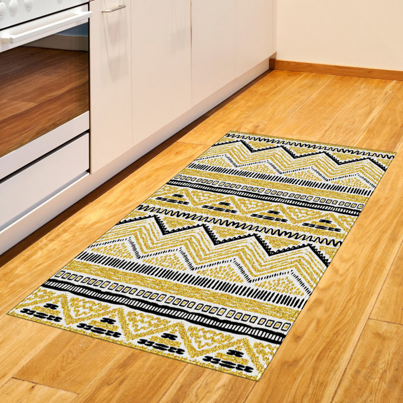 Yellow and Black High Density Long Fiber Poly Threads Decorative Area Rug Carpet, Rectangle 2'7" x 5'