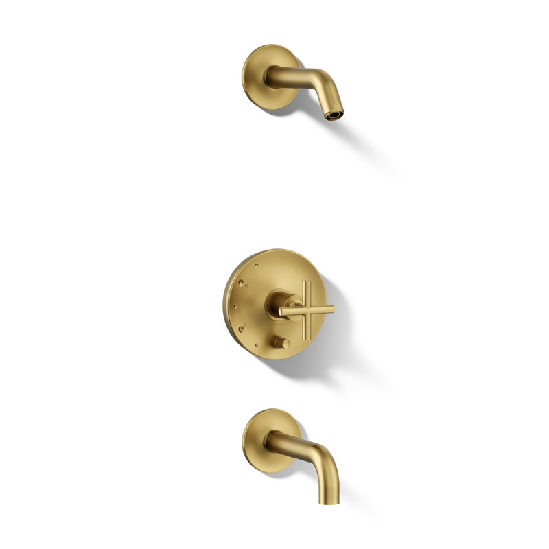 Purist Shower Faucet, Vibrant Brushed Moderne Brass, Cross