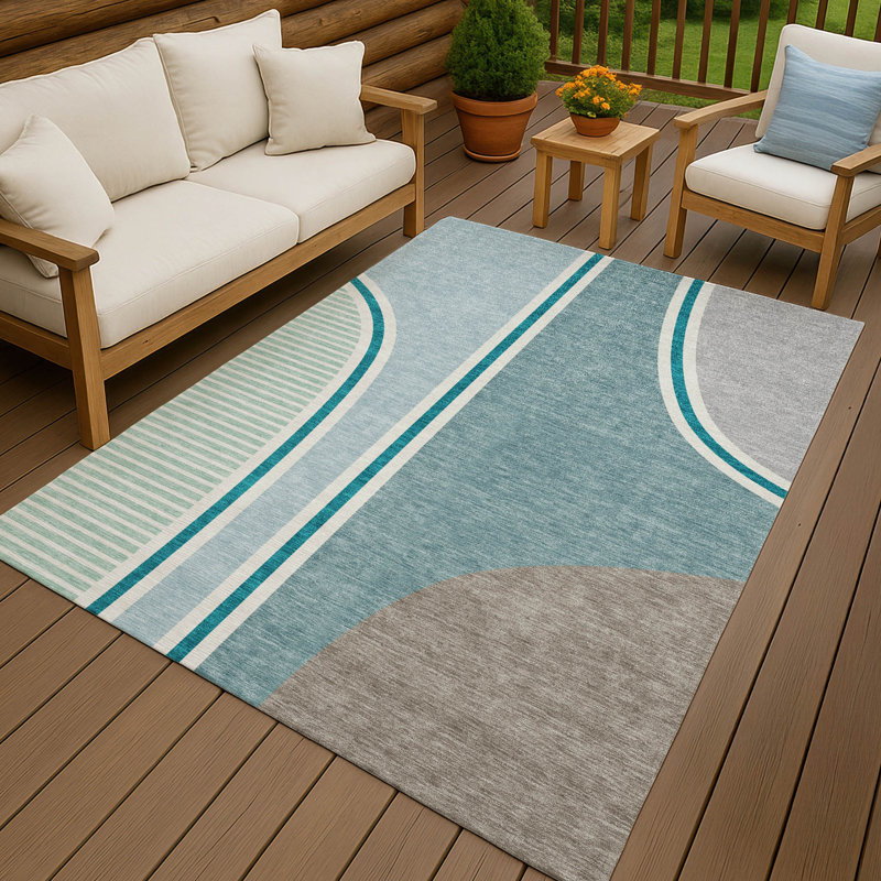 Machine Washable Indoor/Outdoor Chantille ACN2505 Modern Rug, Teal, Rectangle 10' x 14'
