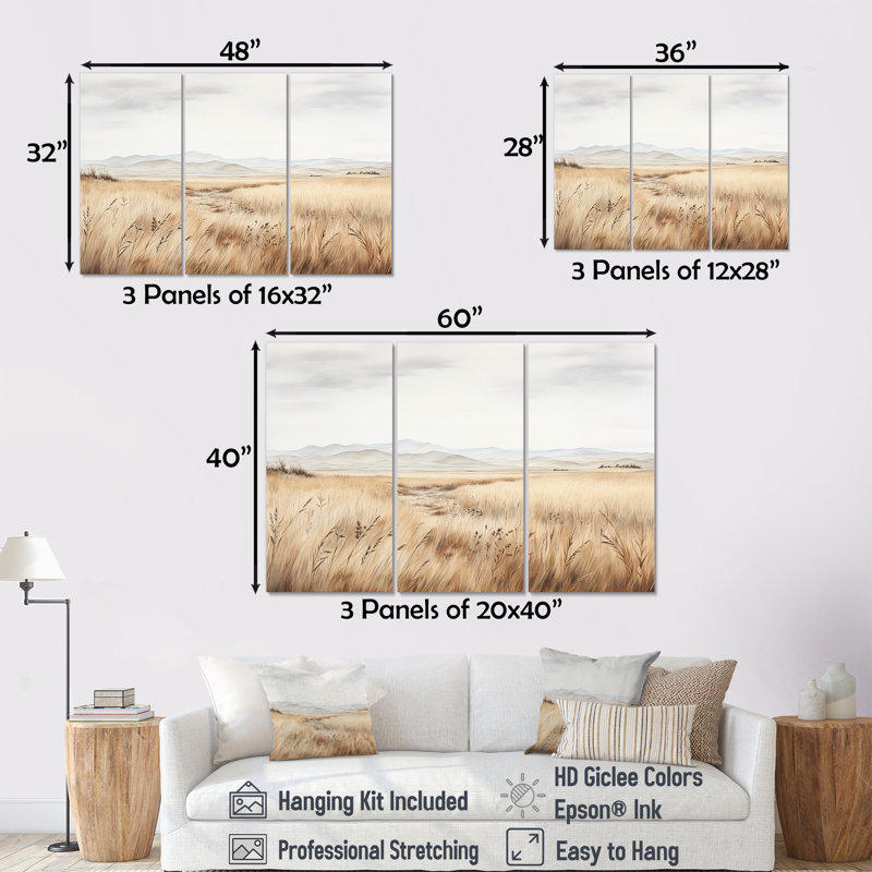Prairie Peacefulness Meadows I - ensemble d'art mural sur toile prairies, Toile tendue, H 32 po x l 48 po x P 1 po