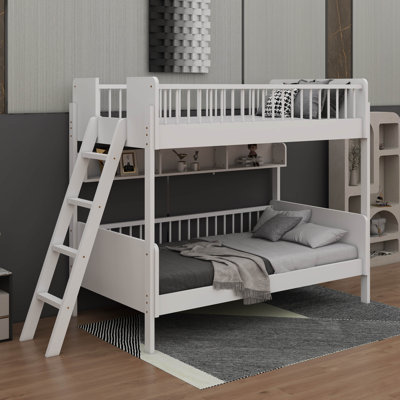 Twin Size Bunk Bed With Shelves,Ladder Can Be Changed Left Or Right