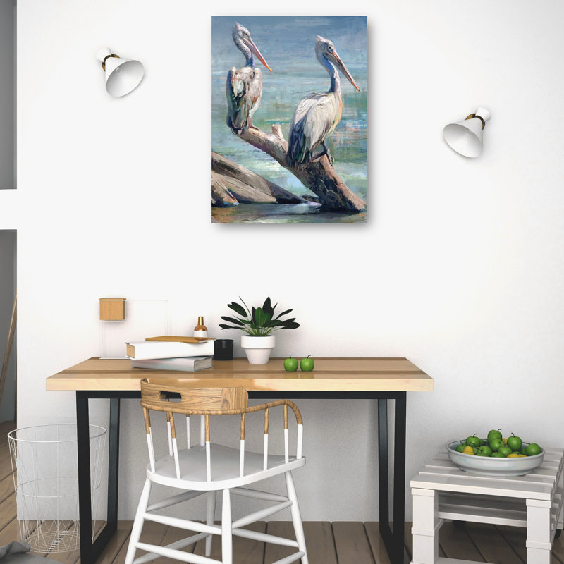 Large Coastal Pelican Pair Canvas Art Print