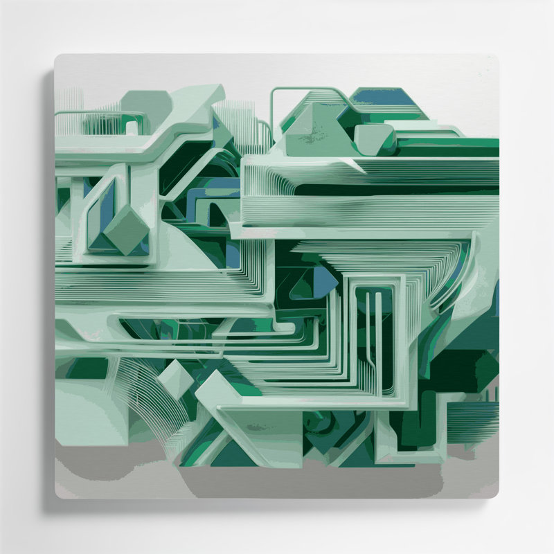 Geometric Abstraction 76 Green Metal Wall Art, 16" H x 16" W