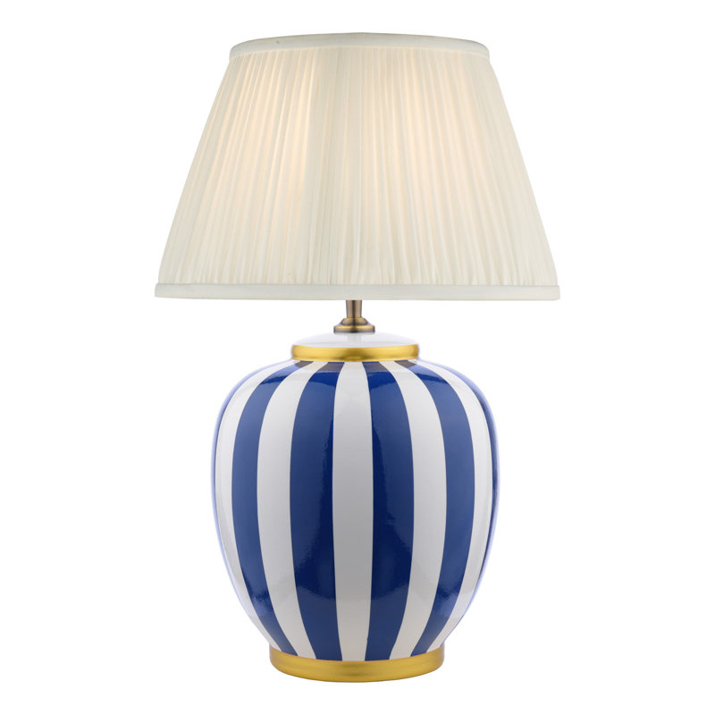 38cm Striped  Ceramic Table Lamp Base , Blue/White
