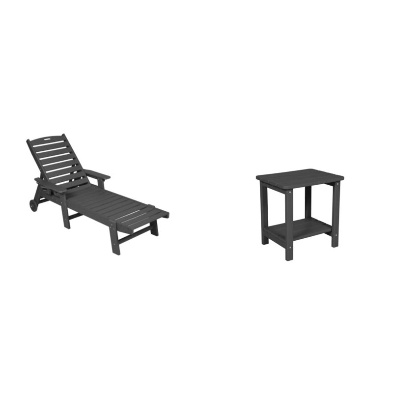3-Piece Grey Oversized Lounge Set: Side Table, 5 Positions & Wood Texture, Gray